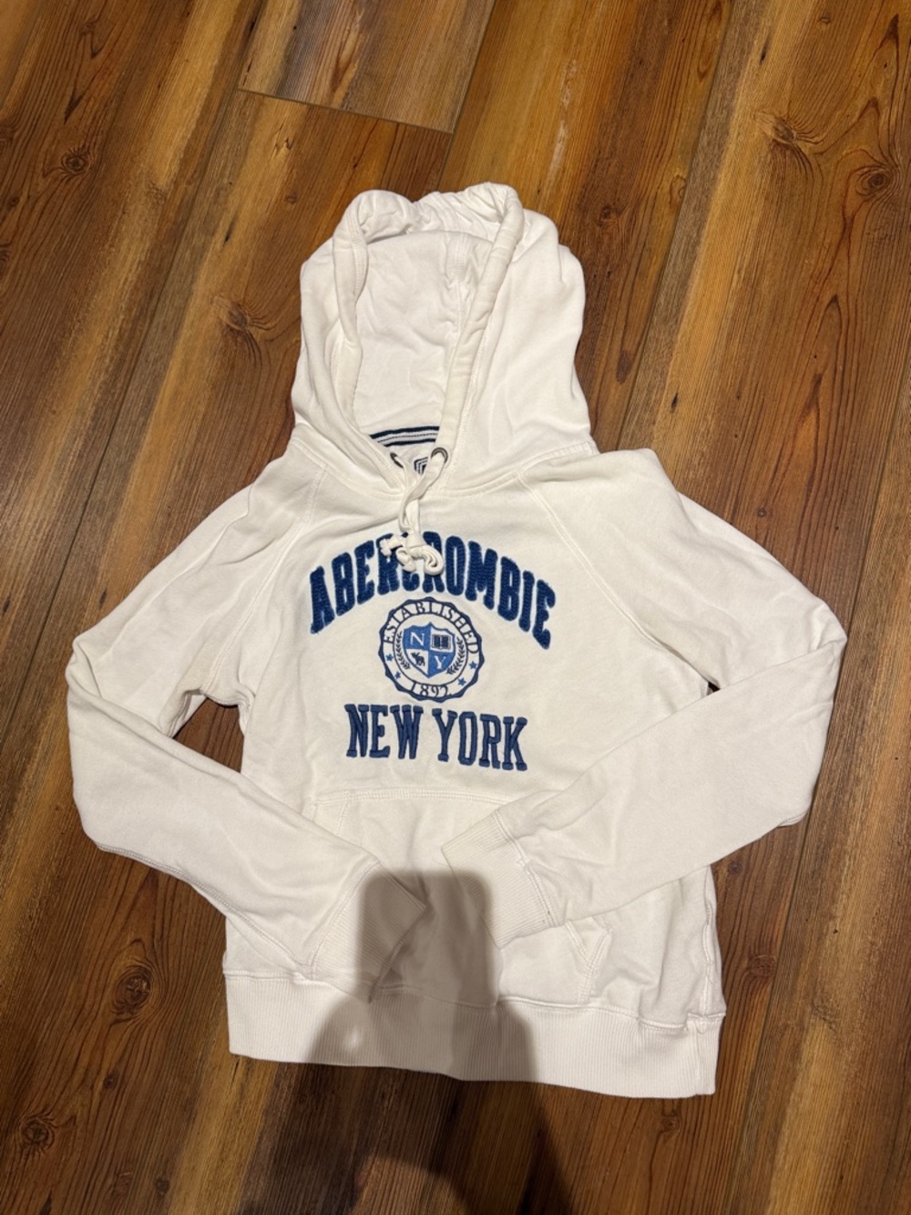 Abercrombie & Fitch White Hoodie with Blue Logo Crest